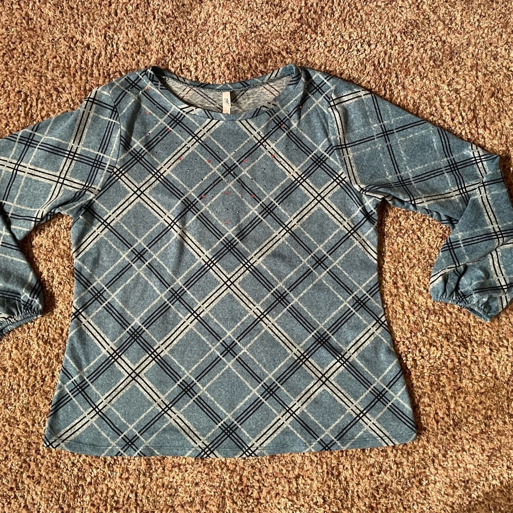 Women’s Blue Plaid Shirt Top sz 2X